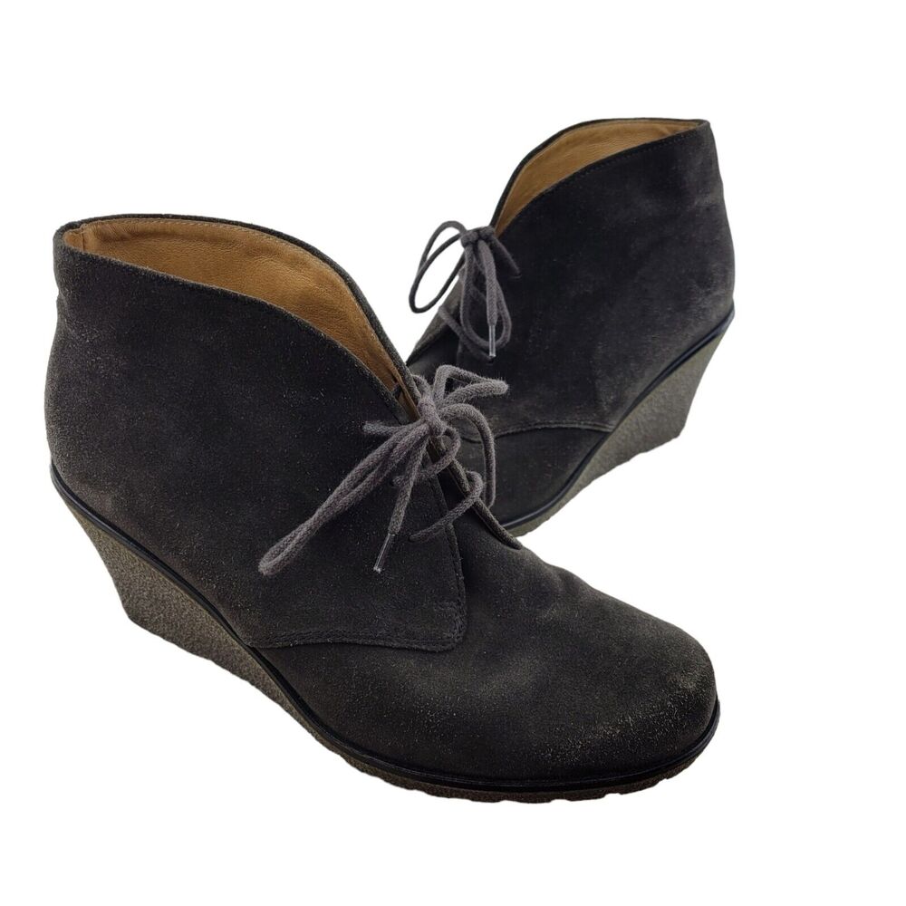 Gabor Elen Lace Up Wedge Heel Booties Women's Size 8 Charcoal Gray